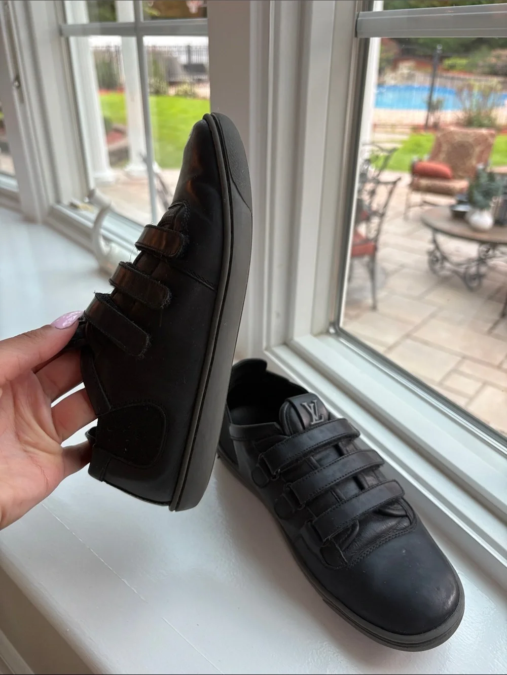 Vintage Louis Vuitton Black Leather Kids Velcro Strap Sneakers